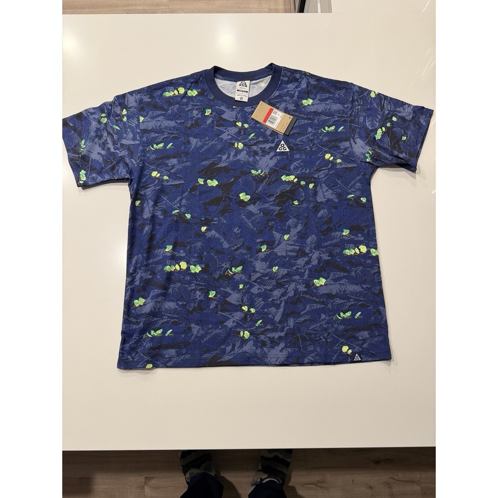 Nike ACG Dri-FIT Leafcutter AOP Tee Midnight Navy HJ0794-410 Mens Large NWT